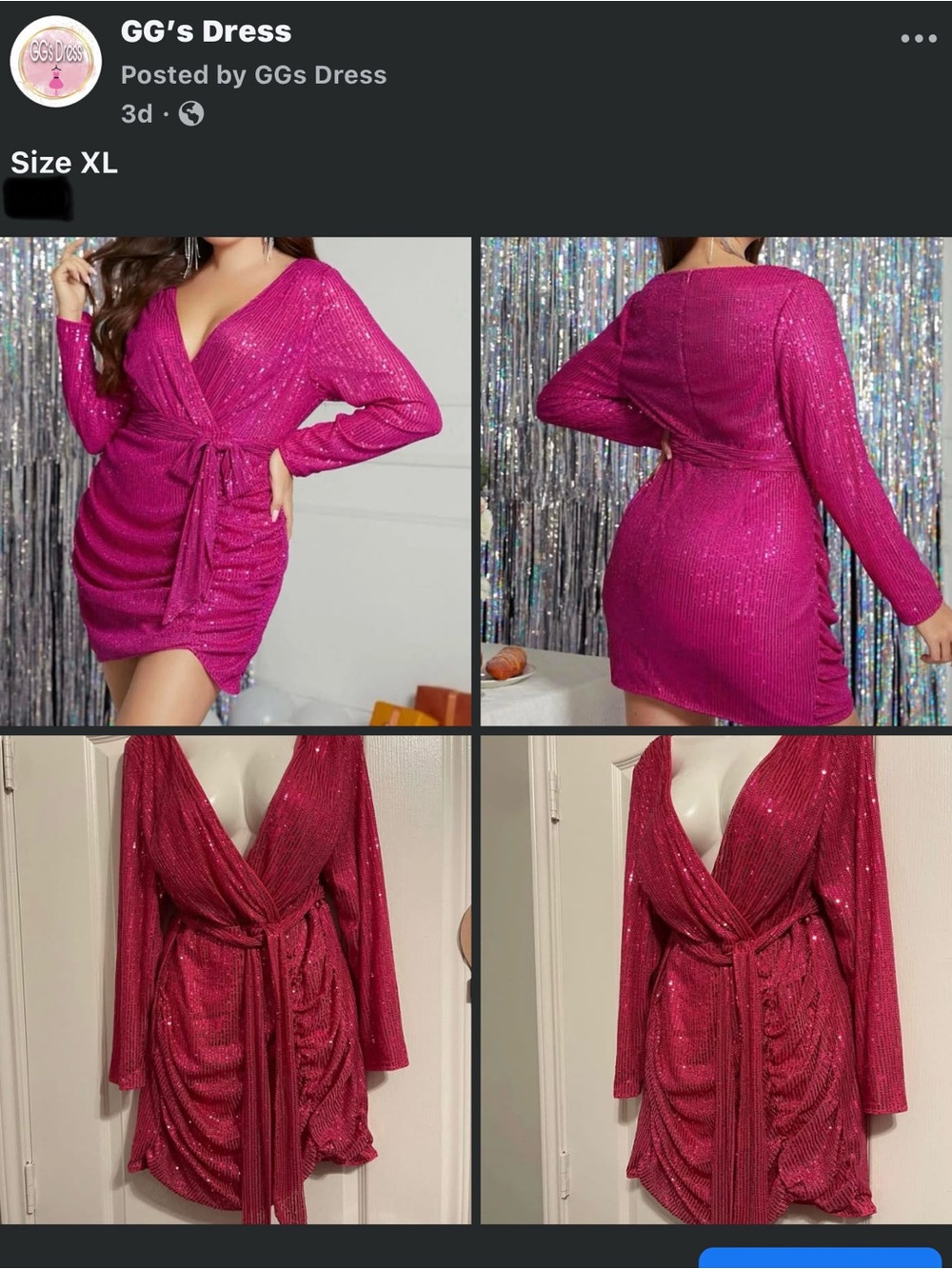 Women's Fuchsia Sequin Wrap Mini Dress